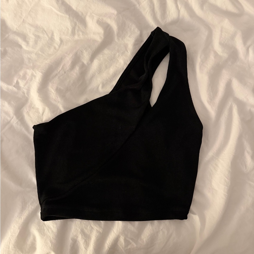 Small black one shoulder cropped top